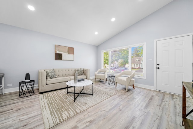 473 W Verret St, Elmhurst, IL 60126 - living area with high vaulted ceiling, baseboards, light wood-style flooring, and recessed lighting