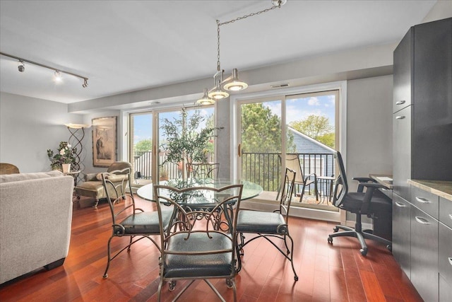 1534 Mcdaniels Ave Unit 4B, Highland Park, IL 60035 - dining room with rail lighting, dark wood-style floors, and a desk