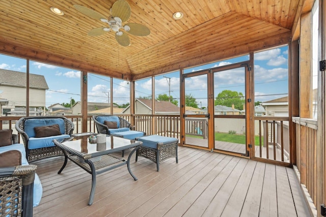 7517 N Oketo Ave, Chicago, IL 60631 - sunroom featuring ceiling fan, lofted ceiling, and outdoor lounge area
