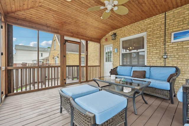 7517 N Oketo Ave, Chicago, IL 60631 - sunroom / solarium featuring vaulted ceiling, a ceiling fan, and an outdoor living space