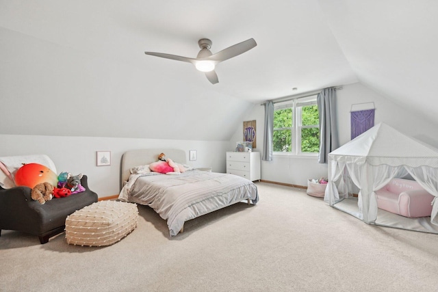 7517 N Oketo Ave, Chicago, IL 60631 - bedroom with carpet floors, lofted ceiling, ceiling fan, and baseboards