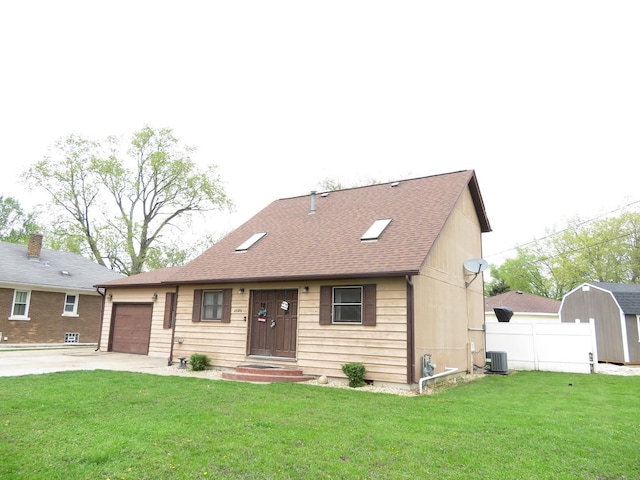 2020 Greengold St, Crest Hill, IL 60403 - view of front of house featuring central AC, driveway, a garage, roof with shingles, and a shed