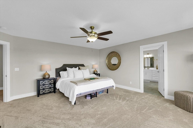 1908 Littlefield Ln, Mahomet, IL 61853 - bedroom featuring carpet floors, baseboards, a ceiling fan, and ensuite bathroom