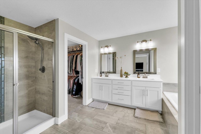 1908 Littlefield Ln, Mahomet, IL 61853 - bathroom featuring a stall shower, double vanity, a bath, and a spacious closet