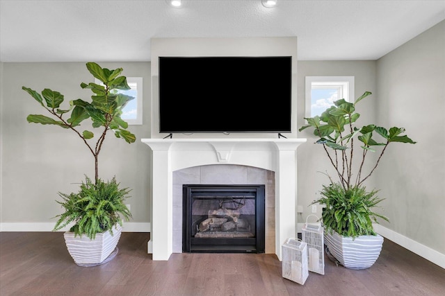 1908 Littlefield Ln, Mahomet, IL 61853 - detailed view of wood finished floors, baseboards, a fireplace, and recessed lighting