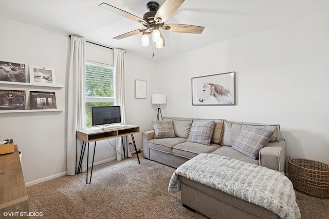 2834 Forestview Dr, Carpentersville, IL 60110 - living area featuring carpet flooring, a ceiling fan, and baseboards