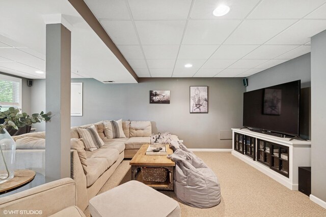 2834 Forestview Dr, Carpentersville, IL 60110 - carpeted living room with a paneled ceiling, recessed lighting, and baseboards