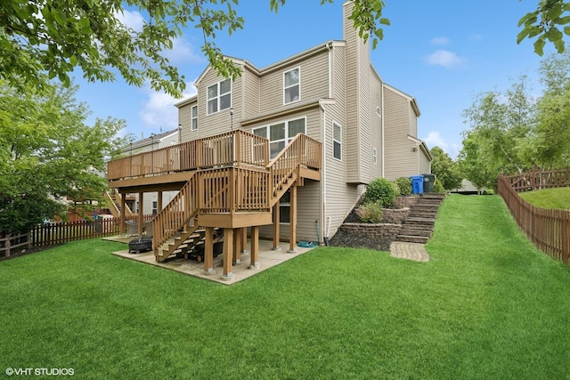 2834 Forestview Dr, Carpentersville, IL 60110 - back of house featuring stairway, a chimney, a patio area, and a wooden deck