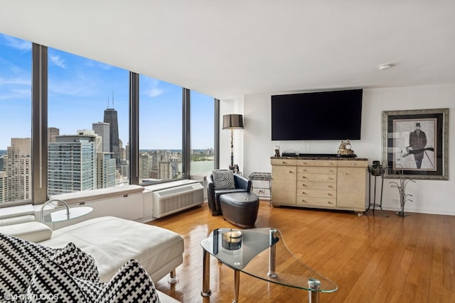 505 N Lake Shore Dr Unit 5201, Chicago, IL 60611 - living area with light wood-style floors, an AC wall unit, and a city view