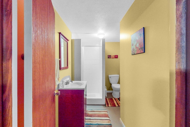 143 Scott Dr, East Dundee, IL 60118 - bathroom with toilet, vanity, a shower, and a textured ceiling