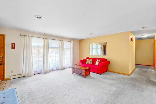 143 Scott Dr, East Dundee, IL 60118 - carpeted living area featuring baseboards and a baseboard radiator