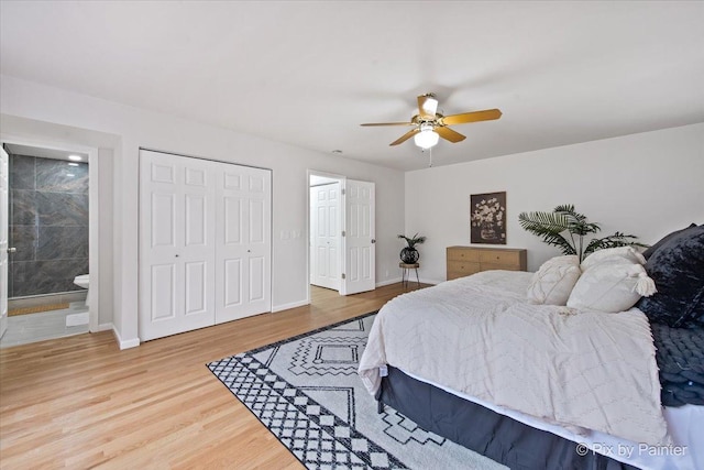 1520 Silver Maple Ct, Naperville, IL 60563 - bedroom with wood finished floors, ensuite bath, baseboards, and ceiling fan