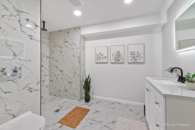1520 Silver Maple Ct, Naperville, IL 60563 - bathroom with vanity, marble finish flooring, a marble finish shower, recessed lighting, and toilet