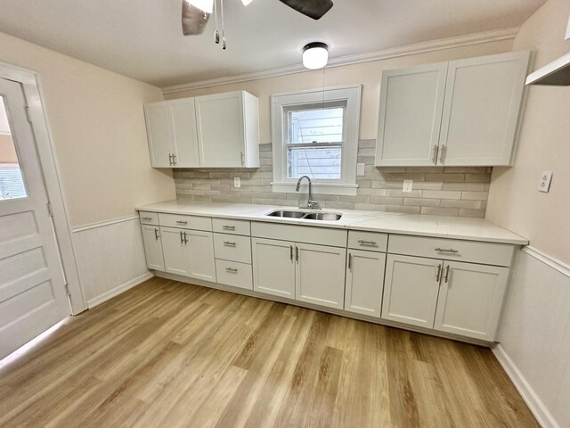 964 S Washington Ave, Kankakee, IL 60901 - kitchen featuring a sink, light wood-type flooring, tasteful backsplash, and light countertops