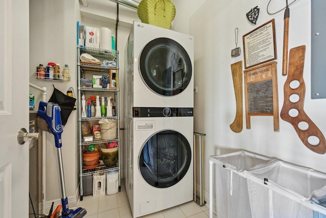 170 N NW Hwy Unit 401, Park Ridge, IL 60068 - washroom with stacked washing machine and dryer and tile patterned floors