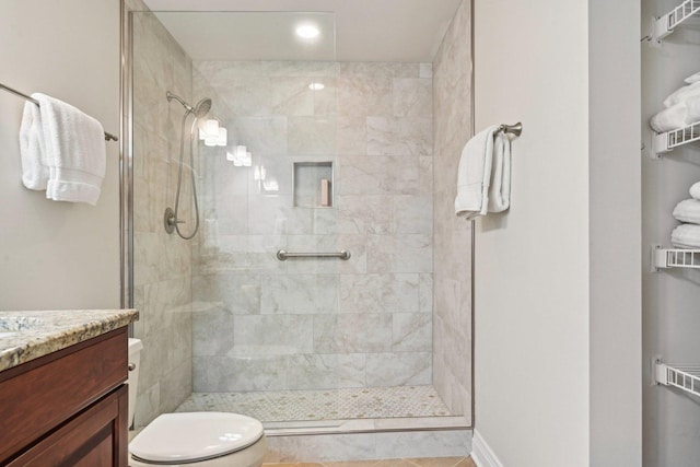 170 N NW Hwy Unit 401, Park Ridge, IL 60068 - bathroom featuring toilet, vanity, a tile shower, and recessed lighting
