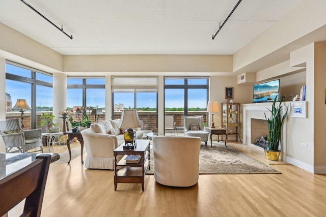 170 N NW Hwy Unit 401, Park Ridge, IL 60068 - living area featuring light wood-style floors, a fireplace, and baseboards