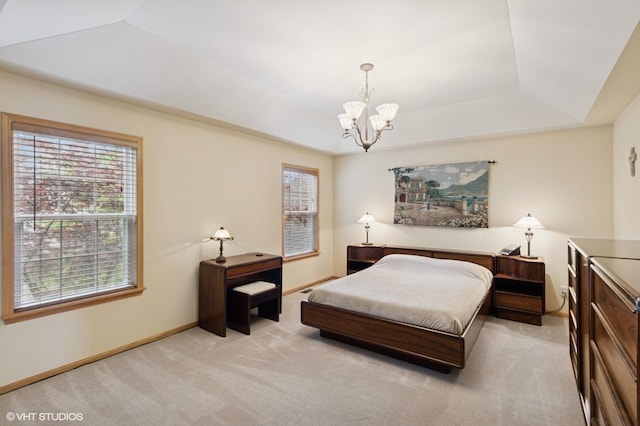 5 N Chestnut Ct, Hawthorn Woods, IL 60047 - bedroom with light carpet, a chandelier, a tray ceiling, and baseboards