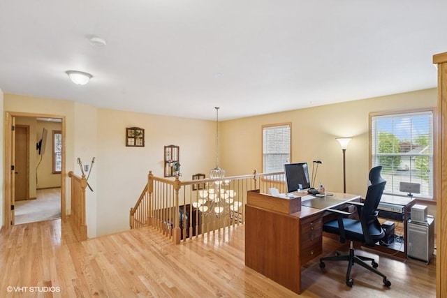 5 N Chestnut Ct, Hawthorn Woods, IL 60047 - home office with light wood-style floors and a chandelier