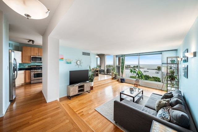 3200 N Lake Shore Dr Unit 911, Chicago, IL 60657 - living room featuring light wood-style flooring, baseboards, and floor to ceiling windows