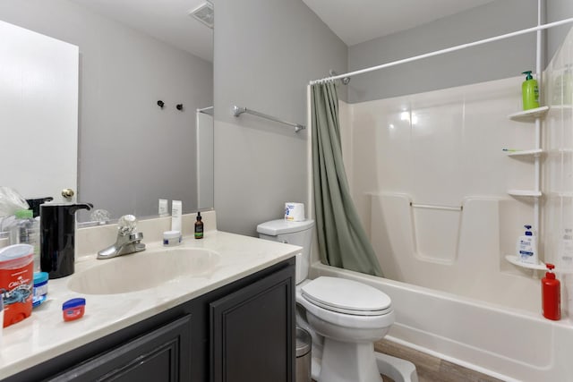 3092 Serenity Ln, Naperville, IL 60564 - full bathroom featuring vanity, toilet, shower / bathtub combination with curtain, and wood finished floors