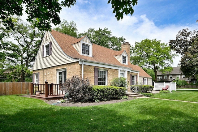8 S Merrill, Park Ridge, IL 60068 - view of front of home with brick siding, a deck, a chimney, and a shingled roof
