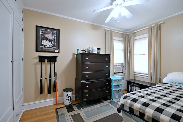 8 S Merrill, Park Ridge, IL 60068 - bedroom featuring light wood finished floors, crown molding, baseboards, cooling unit, and a ceiling fan