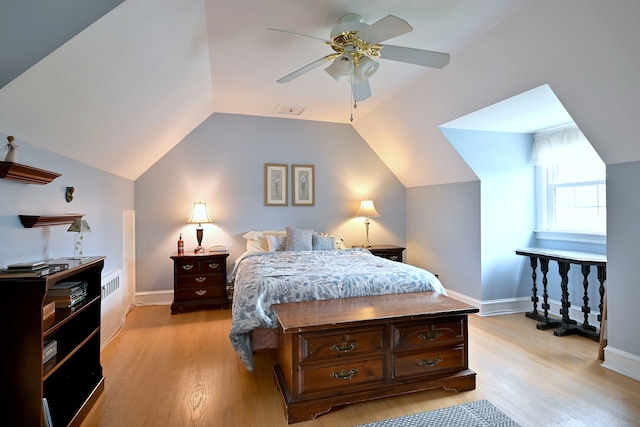 8 S Merrill, Park Ridge, IL 60068 - bedroom featuring light wood-style floors, vaulted ceiling, baseboards, ceiling fan, and radiator heating unit