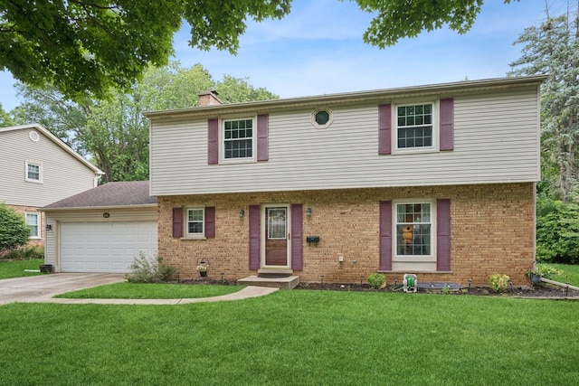 961 N Arrowhead Dr, Palatine, IL 60074 - colonial house with an attached garage, brick siding, driveway, and a chimney