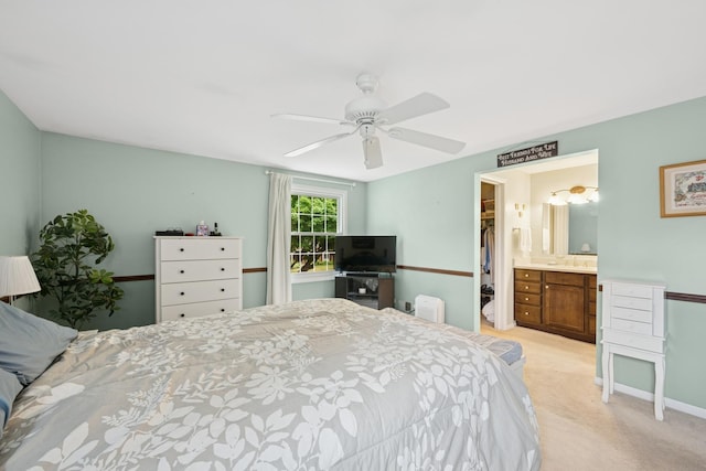 961 N Arrowhead Dr, Palatine, IL 60074 - bedroom with light colored carpet, a ceiling fan, and connected bathroom