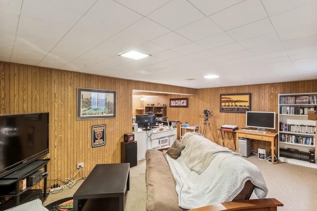 961 N Arrowhead Dr, Palatine, IL 60074 - carpeted living room with an office area and wood walls