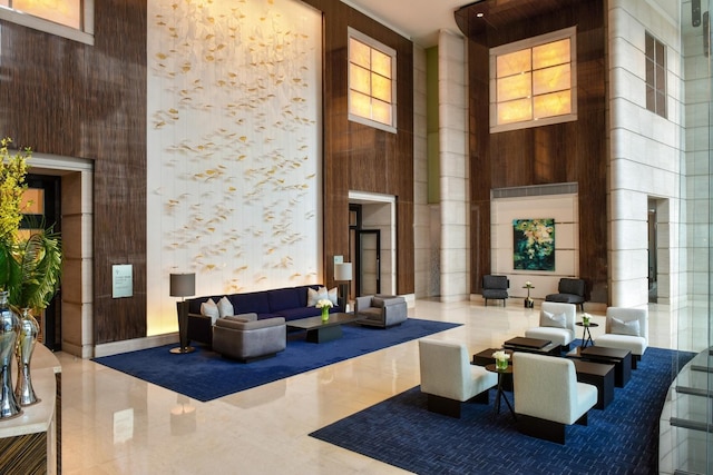 401 N Wabash Ave Unit 54E, Chicago, IL 60611 - community lobby with a high ceiling and wooden walls