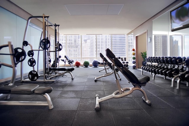 401 N Wabash Ave Unit 54E, Chicago, IL 60611 - gym featuring floor to ceiling windows