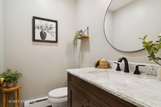 614 S Patton Ave, Arlington Heights, IL 60005 - half bathroom featuring a baseboard heating unit, toilet, and vanity