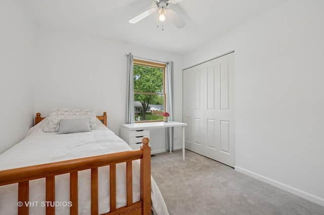 150 Red Bridge Rd, Lake Zurich, IL 60047 - bedroom with light colored carpet, a closet, baseboards, and a ceiling fan