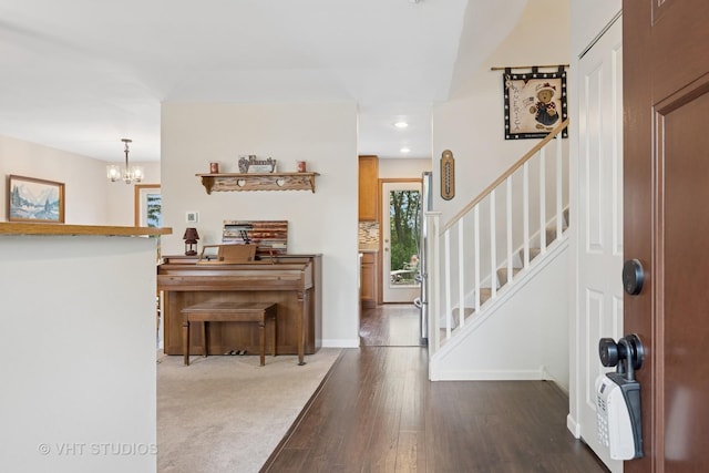 150 Red Bridge Rd, Lake Zurich, IL 60047 - entryway featuring a chandelier, wood finished floors, stairway, recessed lighting, and baseboards