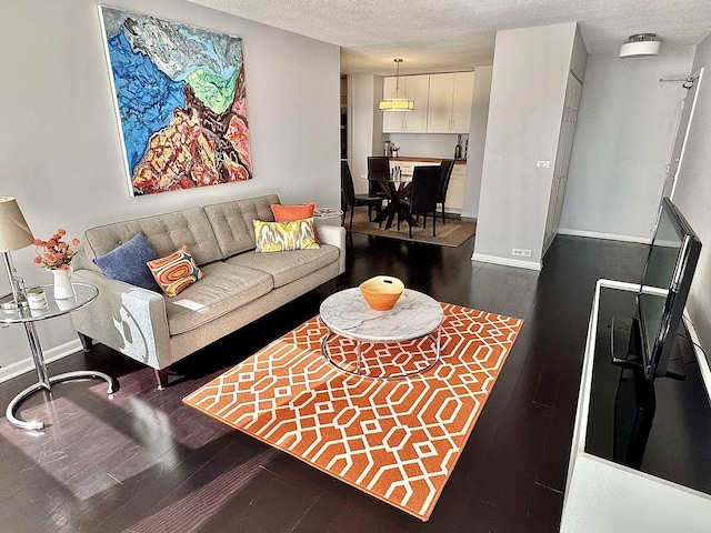 2740 N Pine Grove Ave Unit 9B, Chicago, IL 60614 - living area featuring dark wood-style floors, a textured ceiling, and baseboards