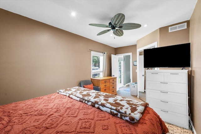 509 S Main St, Homer, IL 61849 - bedroom featuring baseboards, recessed lighting, ceiling fan, and light carpet