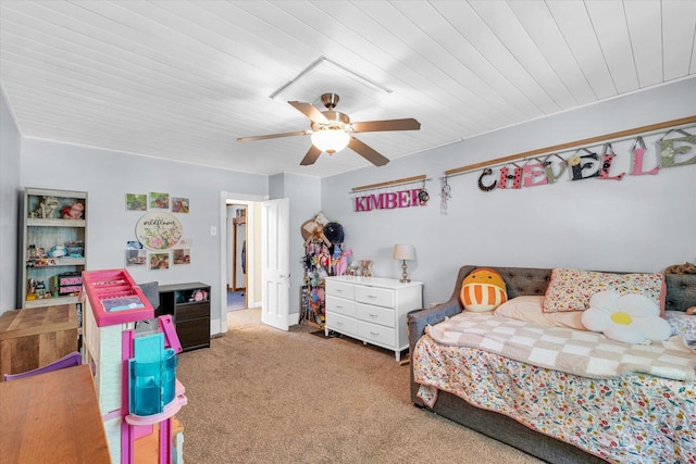 509 S Main St, Homer, IL 61849 - carpeted bedroom featuring wooden ceiling and ceiling fan