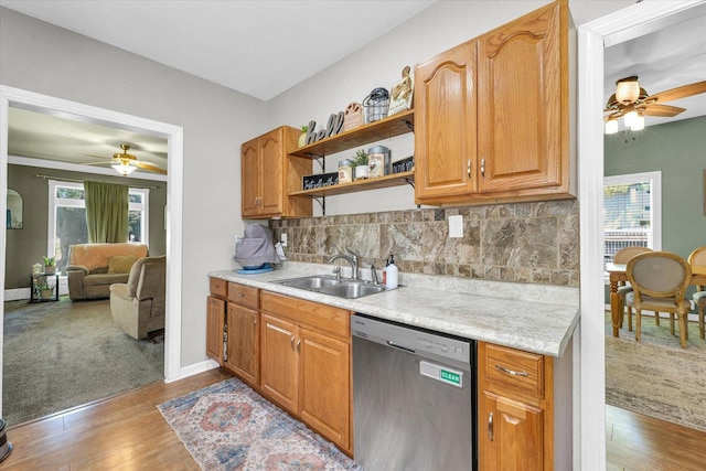 509 S Main St, Homer, IL 61849 - kitchen with stainless steel dishwasher, ceiling fan, light countertops, and plenty of natural light