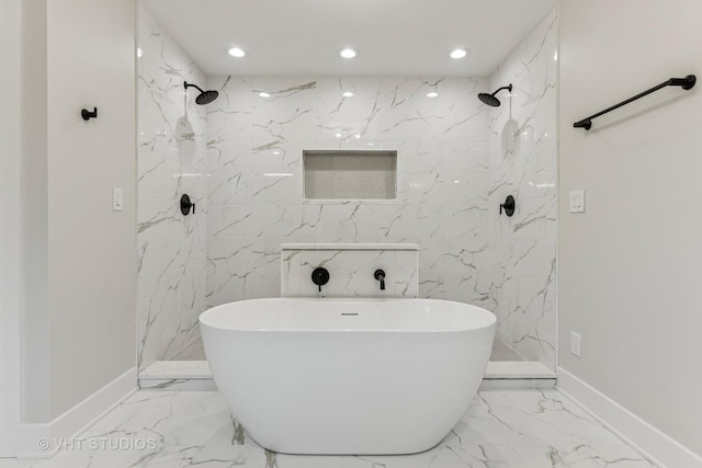 1527 N Louise Ln, Palatine, IL 60067 - full bath with marble tiled floors, recessed lighting, a marble finish shower, and a freestanding tub