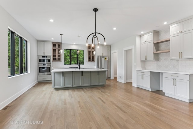 1527 N Louise Ln, Palatine, IL 60067 - kitchen with open shelves, appliances with stainless steel finishes, plenty of natural light, backsplash, and recessed lighting