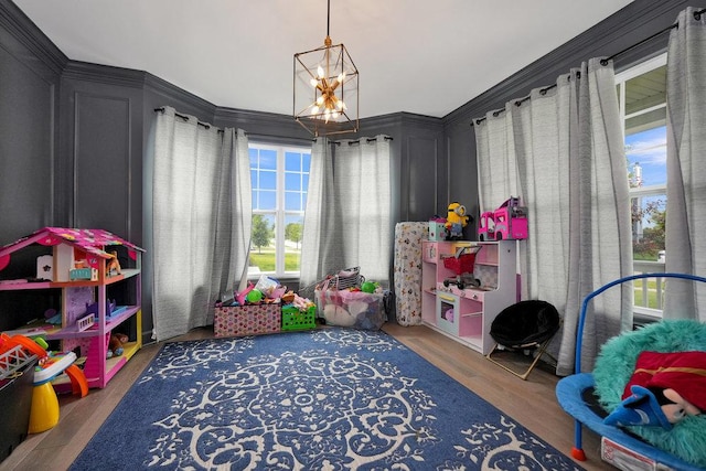 6704 Whisper Glen Dr, Plainfield, IL 60586 - playroom with a chandelier, healthy amount of natural light, and wood finished floors
