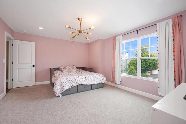 6704 Whisper Glen Dr, Plainfield, IL 60586 - bedroom featuring a chandelier, light colored carpet, and recessed lighting