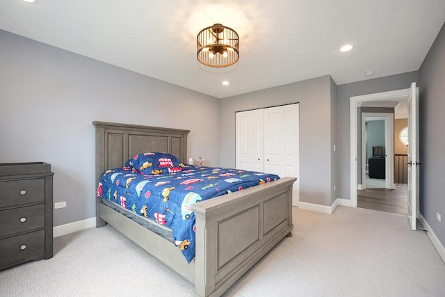 6704 Whisper Glen Dr, Plainfield, IL 60586 - bedroom with light carpet, a closet, and recessed lighting