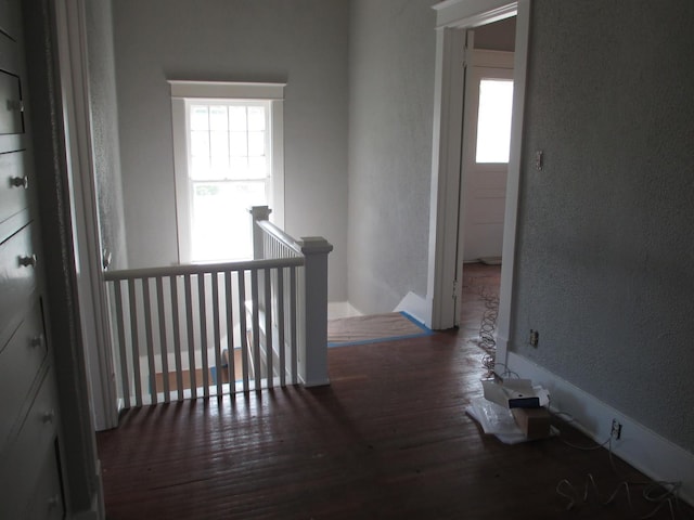 312 Union St, Joliet, IL 60433 - hall featuring a textured wall, healthy amount of natural light, an upstairs landing, and wood finished floors