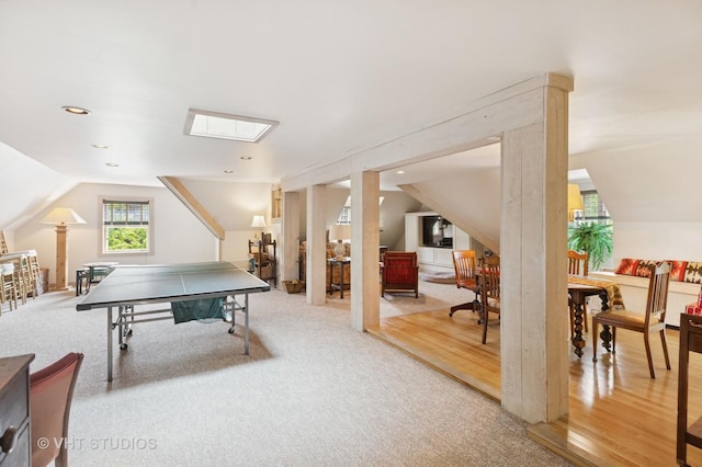 539 N E Ave, Oak Park, IL 60302 - rec room with lofted ceiling, light colored carpet, and recessed lighting