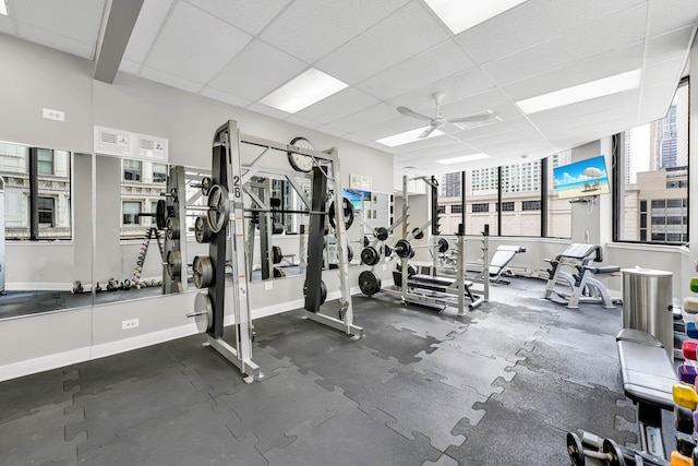 405 N Wabash Ave Unit 3403, Chicago, IL 60611 - workout area with ceiling fan, baseboards, and a drop ceiling