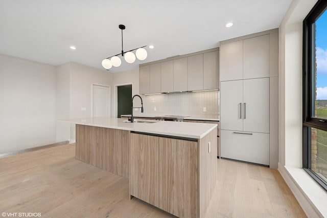 222 S Oakley Blvd Unit 3, Chicago, IL 60612 - kitchen featuring modern cabinets, a sink, light wood-style floors, gray cabinetry, and light countertops