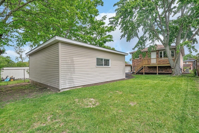 18024 Birch Ave, Country Club Hills, IL 60478 - rear view of property with stairs, a wooden deck, and an outdoor structure